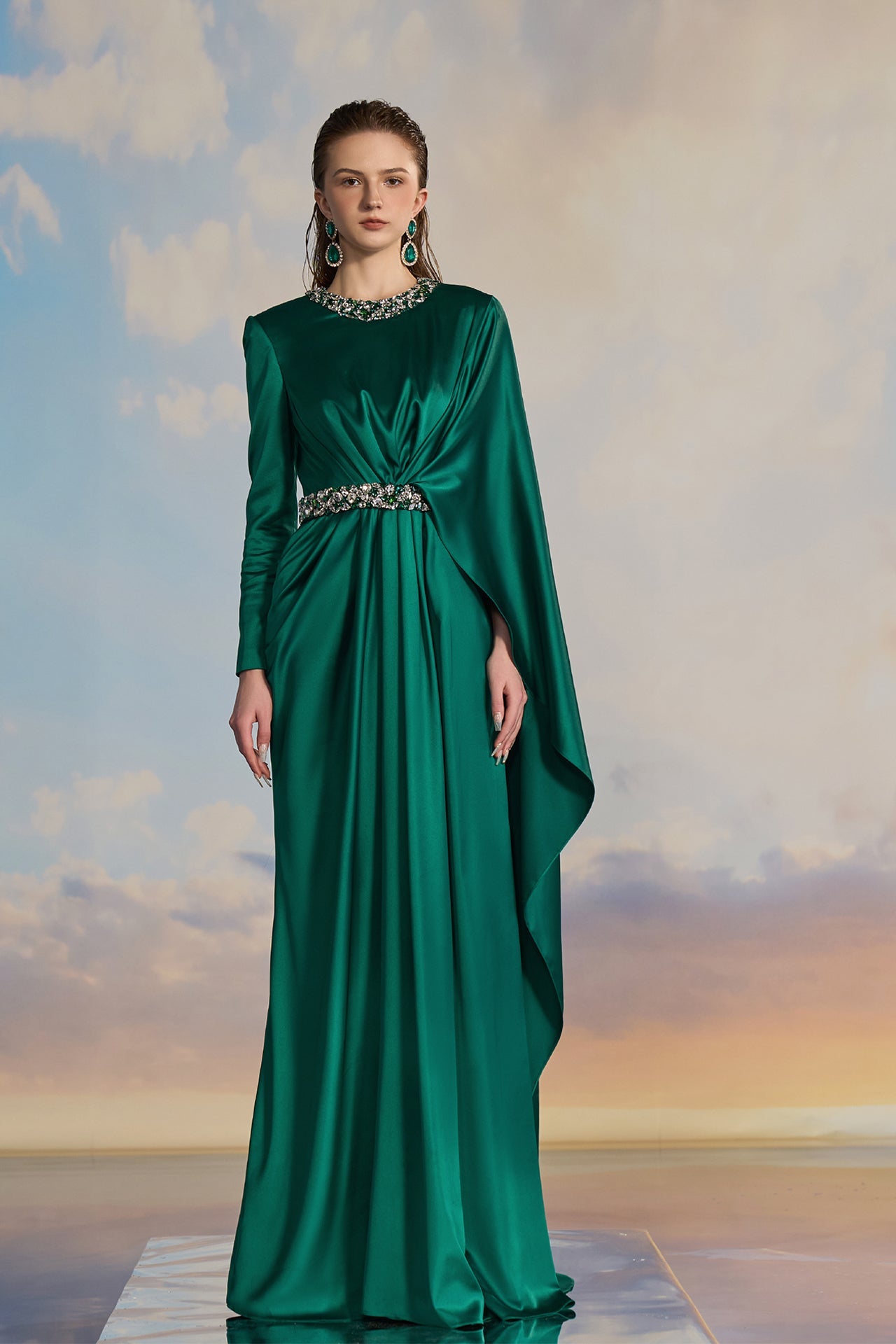 Emerald Green Silk Evening Dress – M.R DESIGN