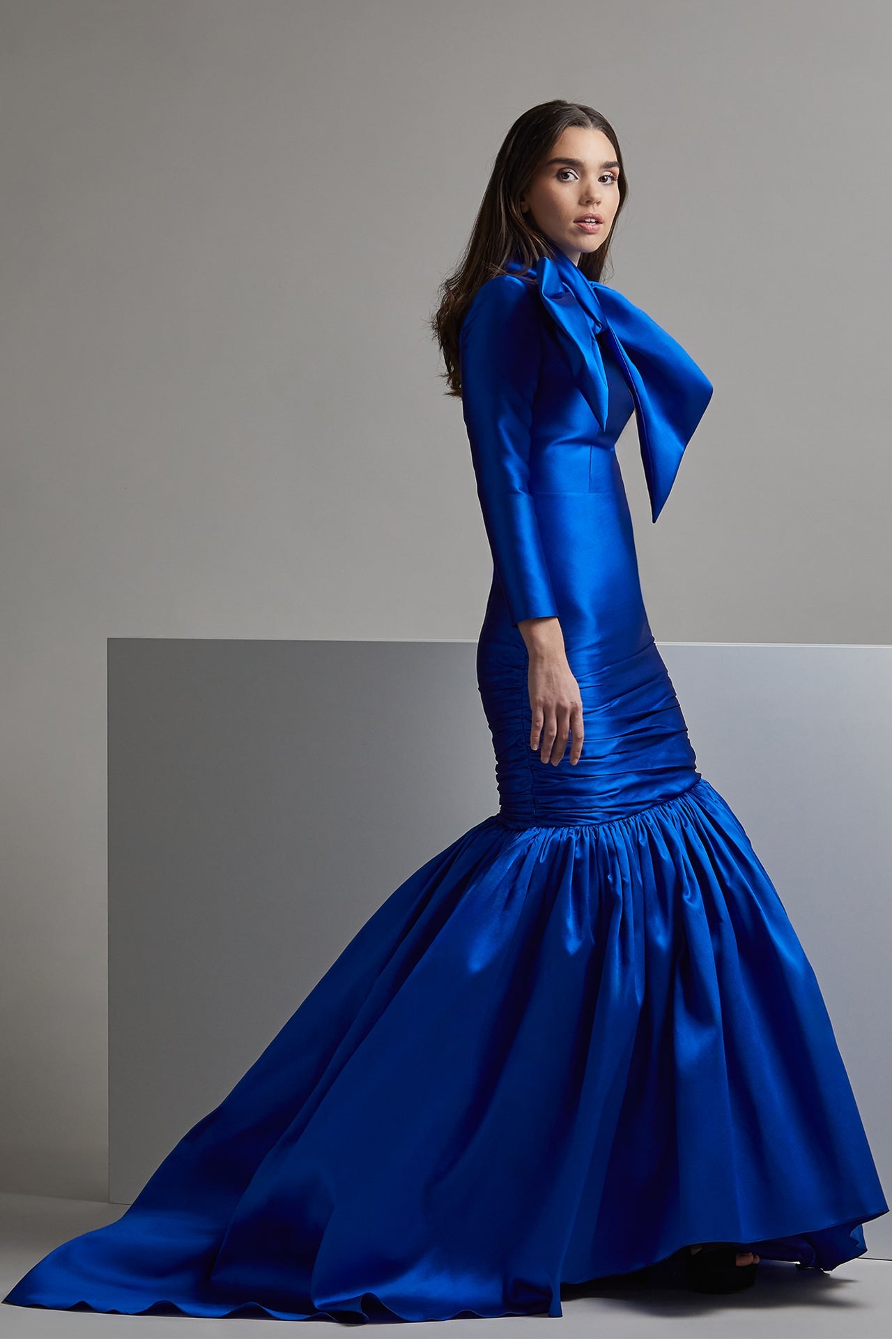 Fitted through knees long sleeves gown Blue / US 18 Fitted through knees long sleeves gown Blue / US 18