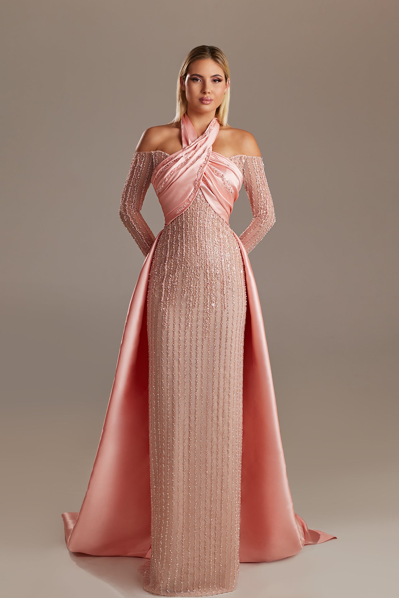 Halter-Front Twist Column Dress Blush Pink / FR 50 Halter-Front Twist Column Dress Blush Pink / FR 50