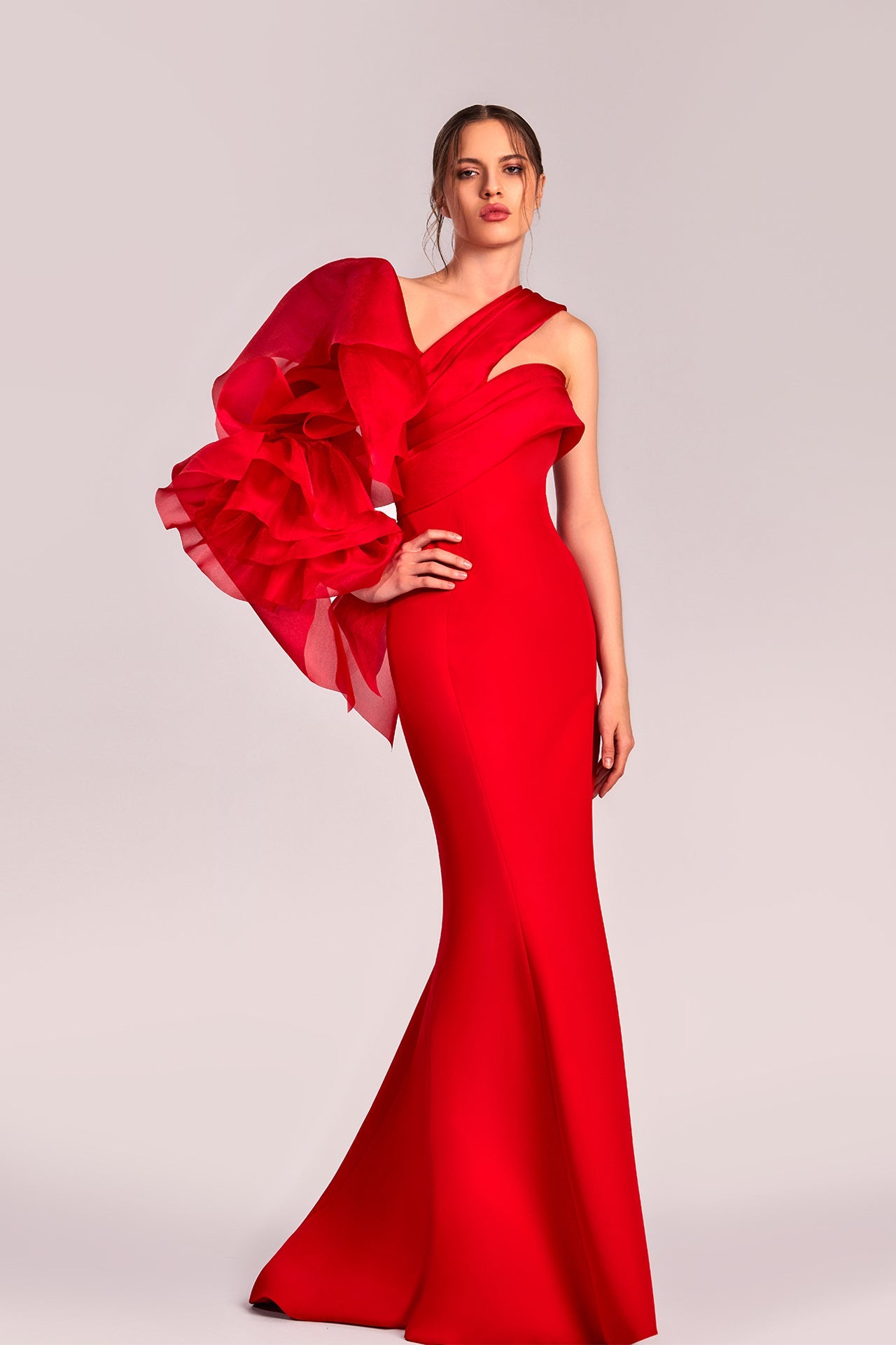 High slit mermaid crepe gown Red / US 16