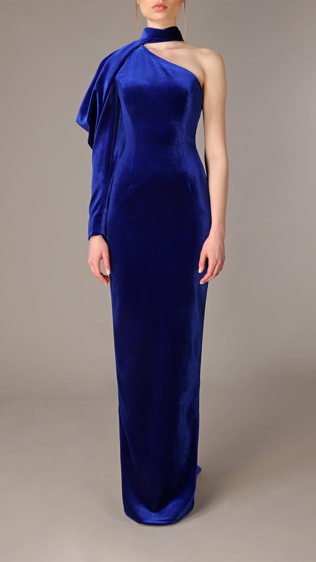 one shoulder blue velvet dress One Shoulder Maxi Dress in Blue Velvet