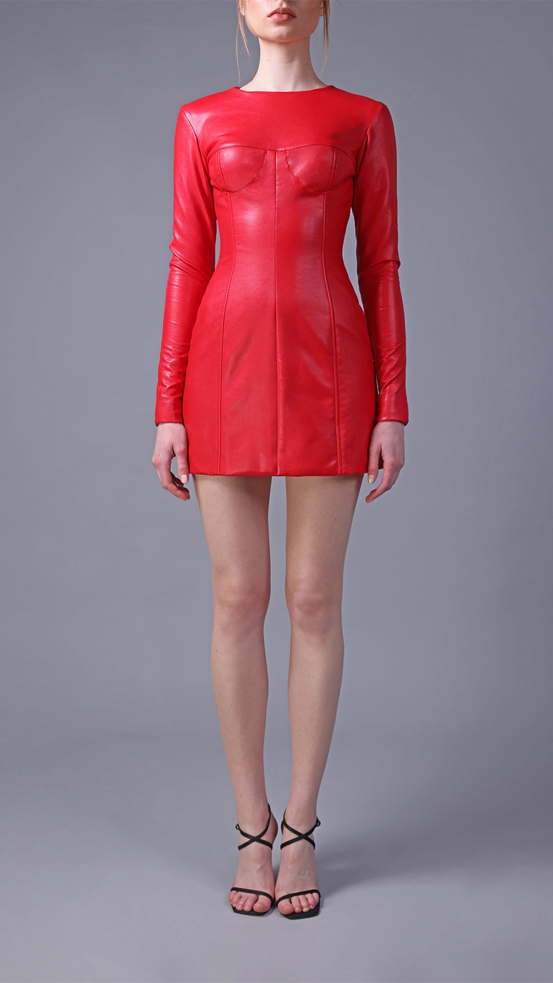 fitted lace wedding dress Puplem Style Women Red Leather Dress-Mini Leather Dress – LeatherViz main image 1