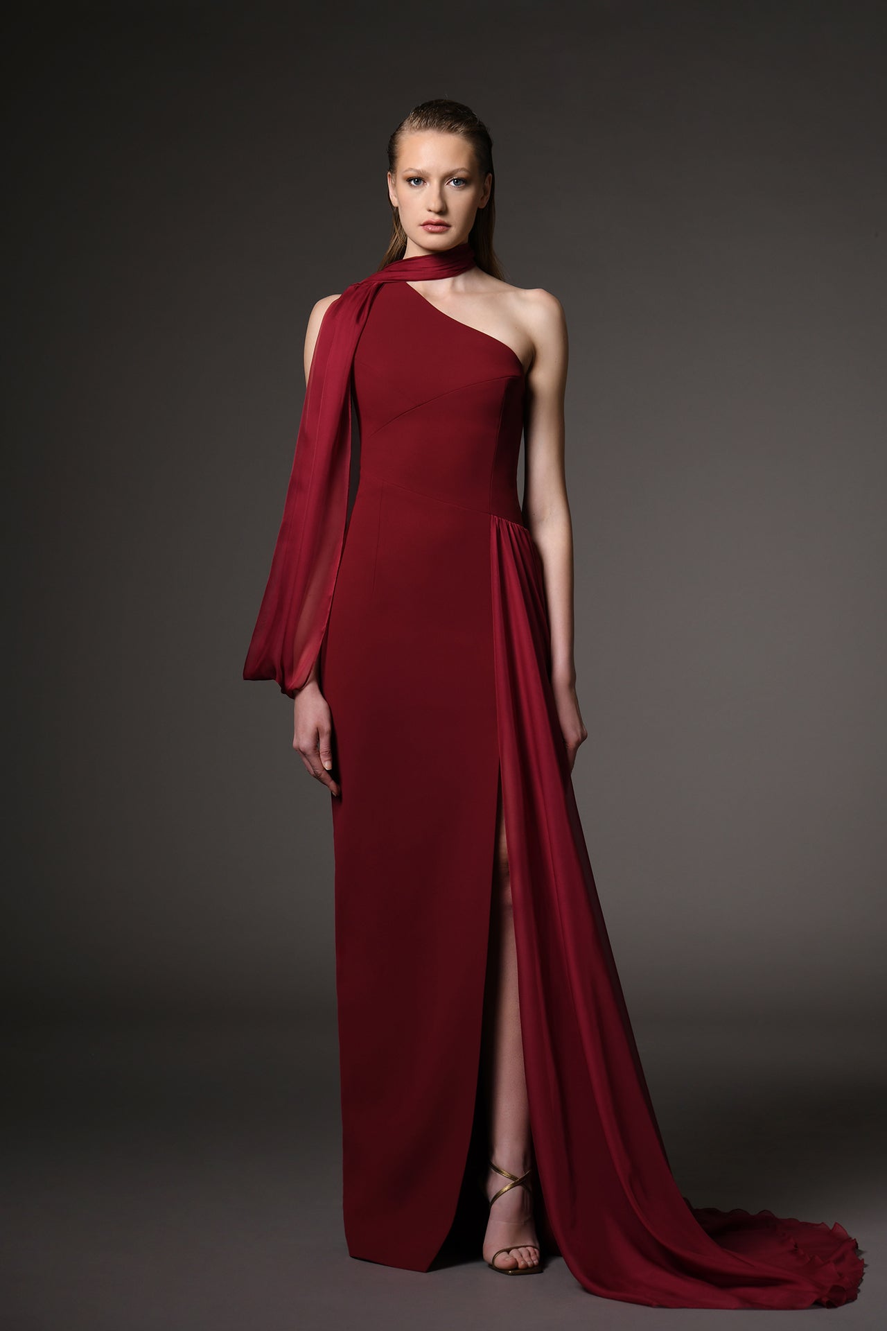 Crepe and Chiffon Asymmetric One-Shoulder Dress – M.R DESIGN