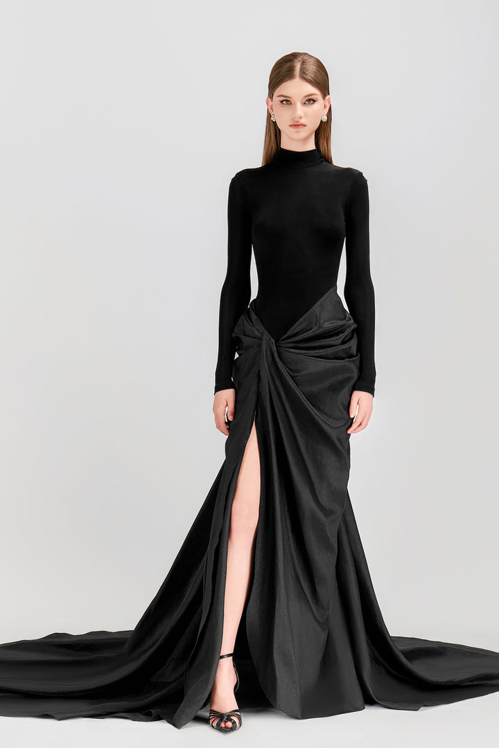 High Neck Bodice with Draped Skirt