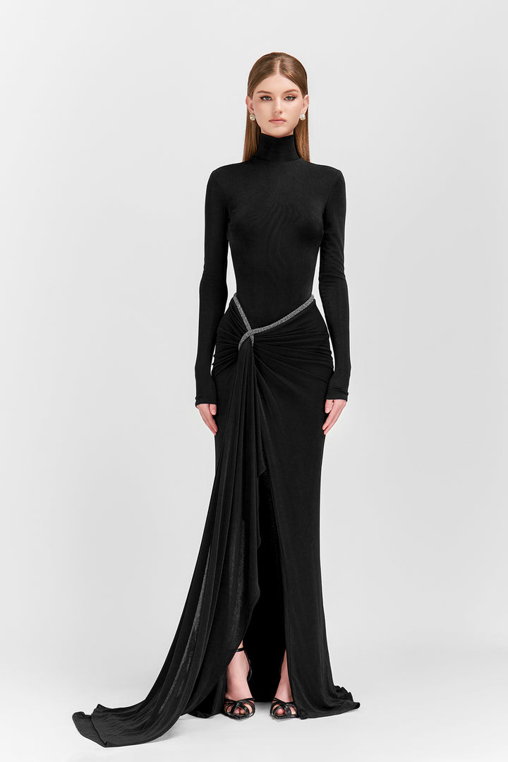 Long-Sleeved High Neck Bodice with Pleated Skirt