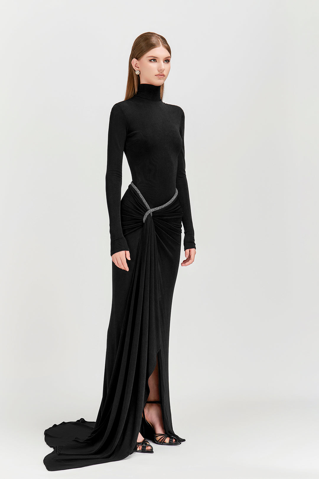 Long-Sleeved High Neck Bodice with Pleated Skirt