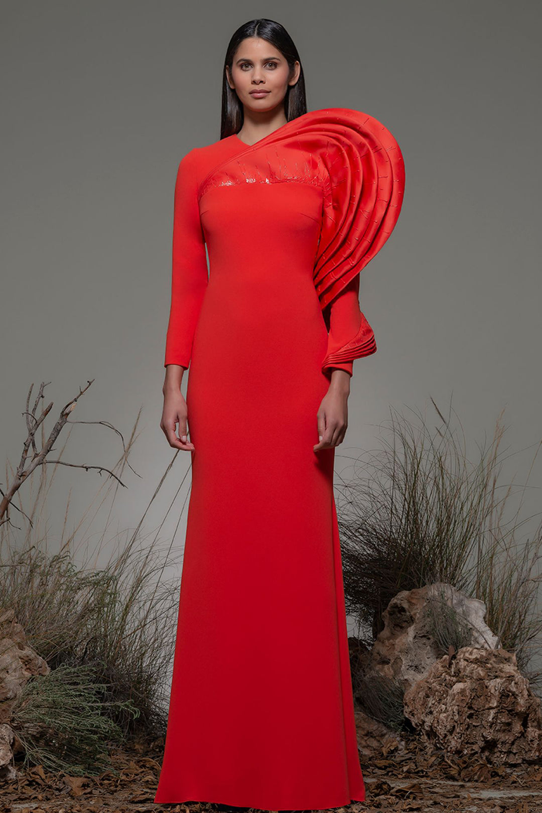 Mermaid Dress with Ruffled Long Sleeves