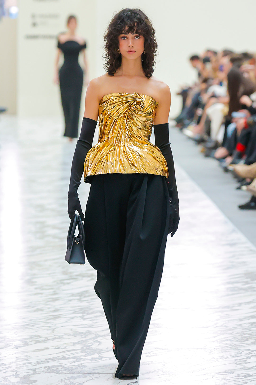 Strapless Metallic Trouser Set