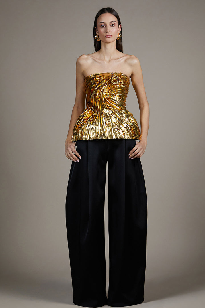Strapless Metallic Trouser Set