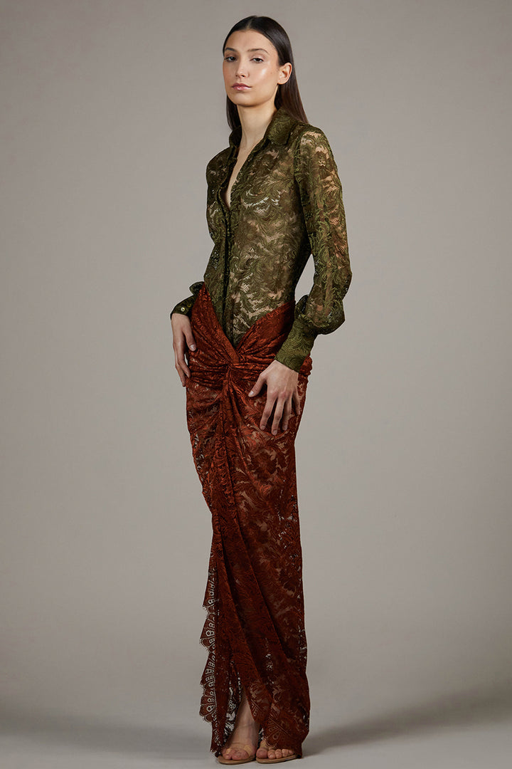 Floral Lace V-Neckline Maxi Dress