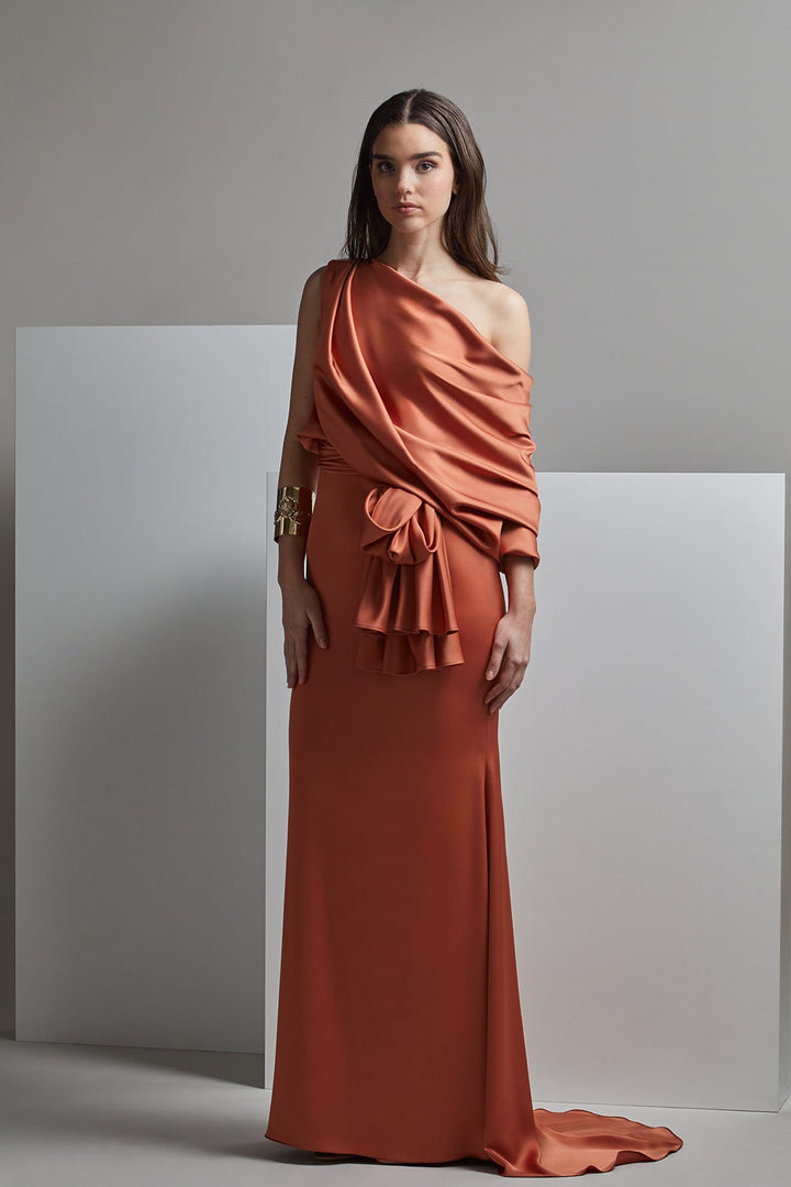 Asymmetric Draped Column Dress