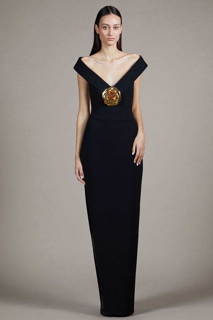 Off-The-Shoulder Neckline Floral Appliqué Dress