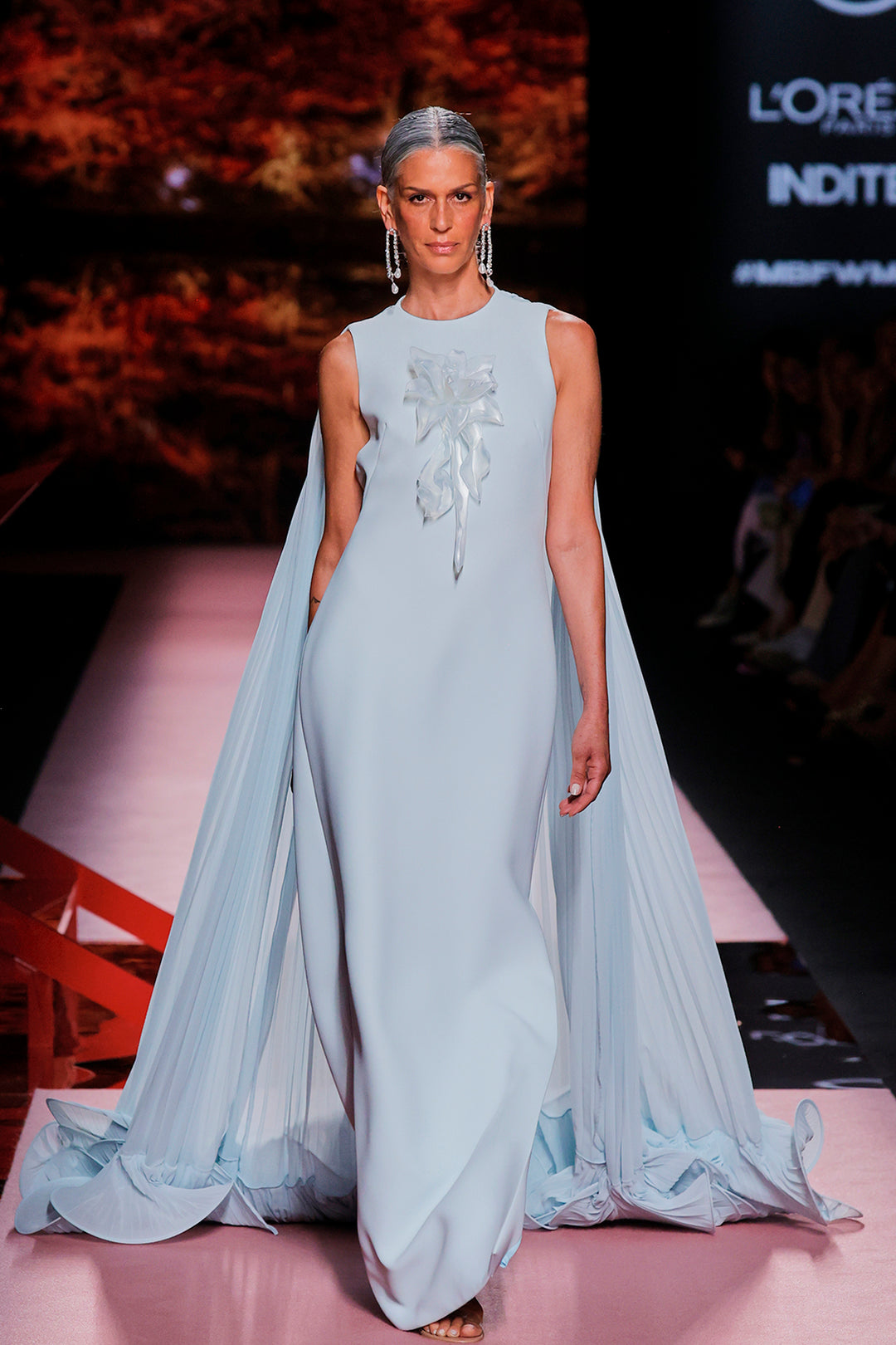 Cape-Neckline Silk Column Dress