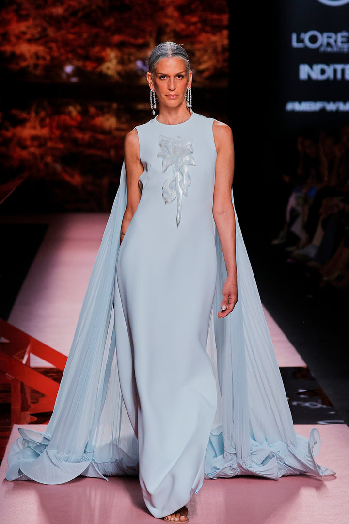 Cape-Neckline Silk Column Dress