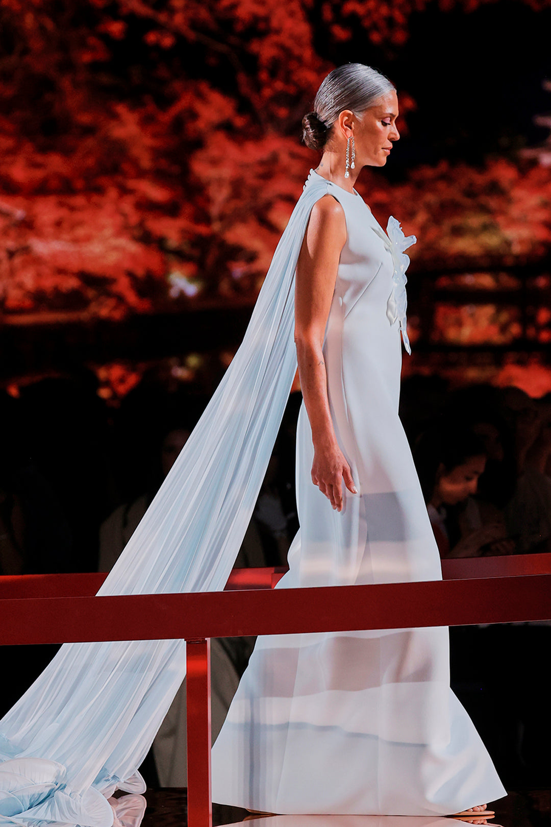 Cape-Neckline Silk Column Dress