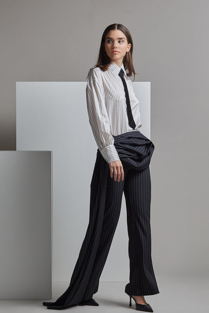 Striped Shirt with Draped Pants