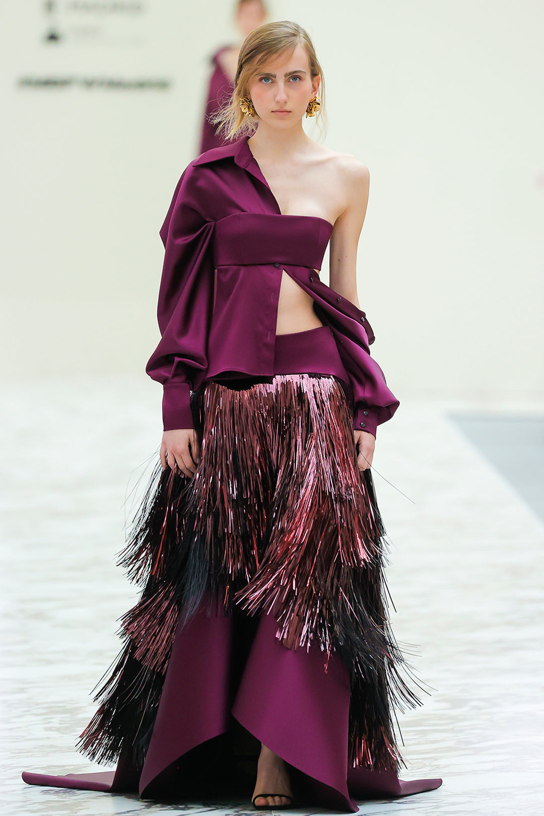 Strapless Fitted Dress with Tiered Fringe Skirt