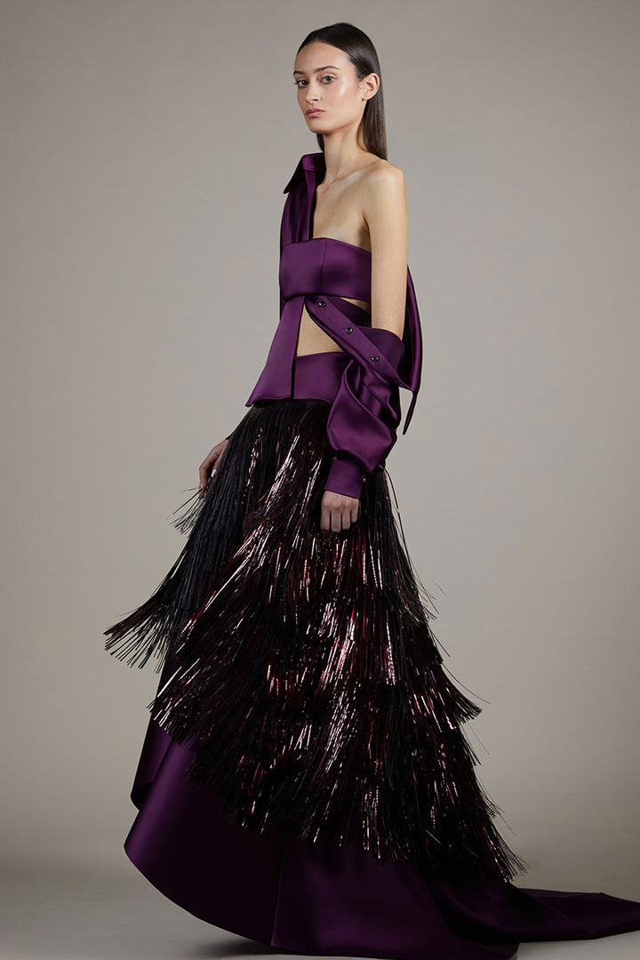 Strapless Fitted Dress with Tiered Fringe Skirt