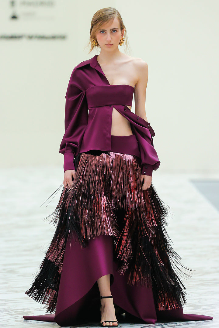 Strapless Fitted Dress with Tiered Fringe Skirt