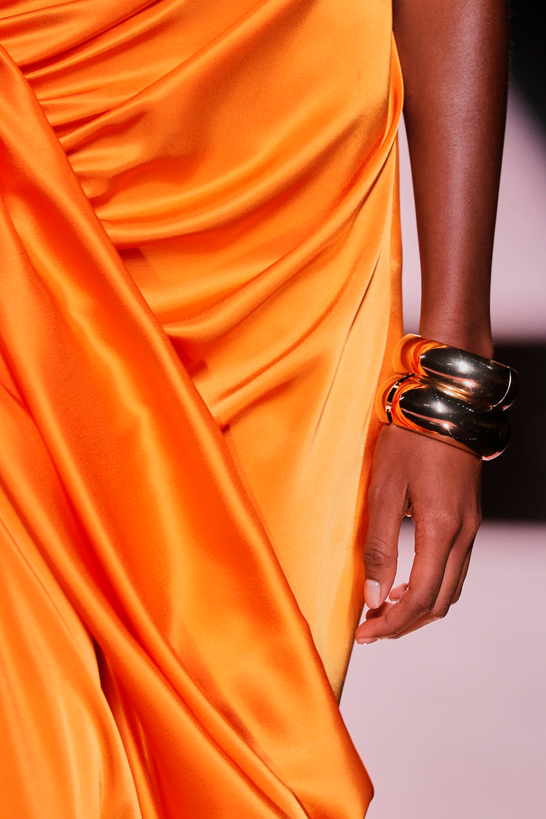 Closed-Neckline Satin Column Dress