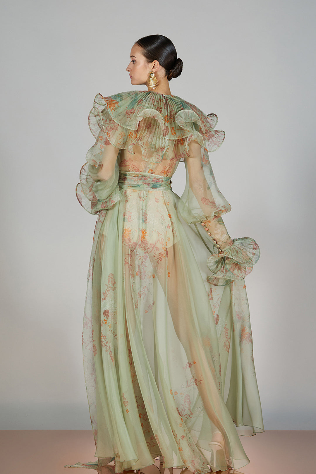 Lantern-Sleeve Printed A-line Dress