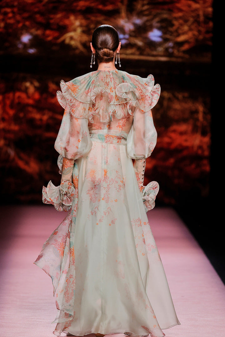 Lantern-Sleeve Printed A-line Dress