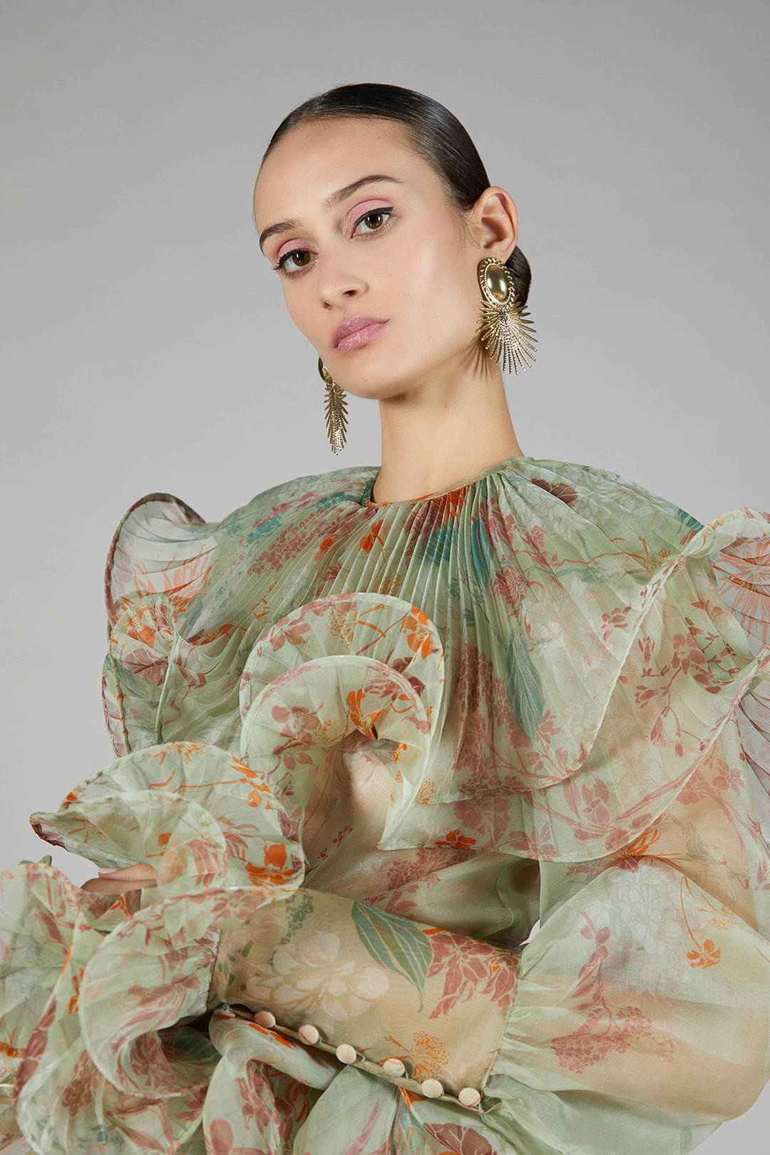 Lantern-Sleeve Printed A-line Dress