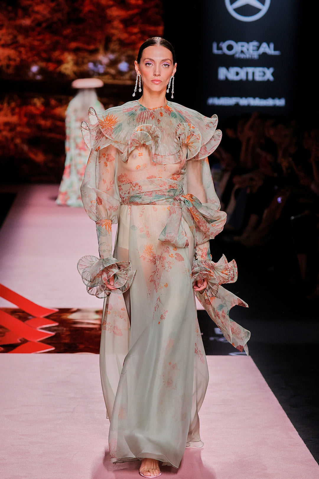 Lantern-Sleeve Printed A-line Dress