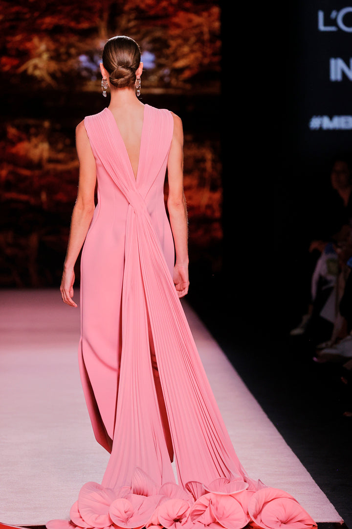 Closed-Neckline Satin Column Dress