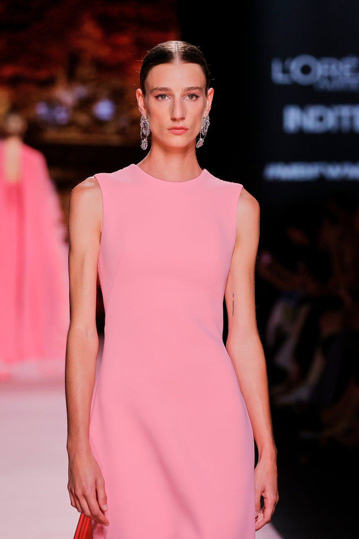 Closed-Neckline Satin Column Dress