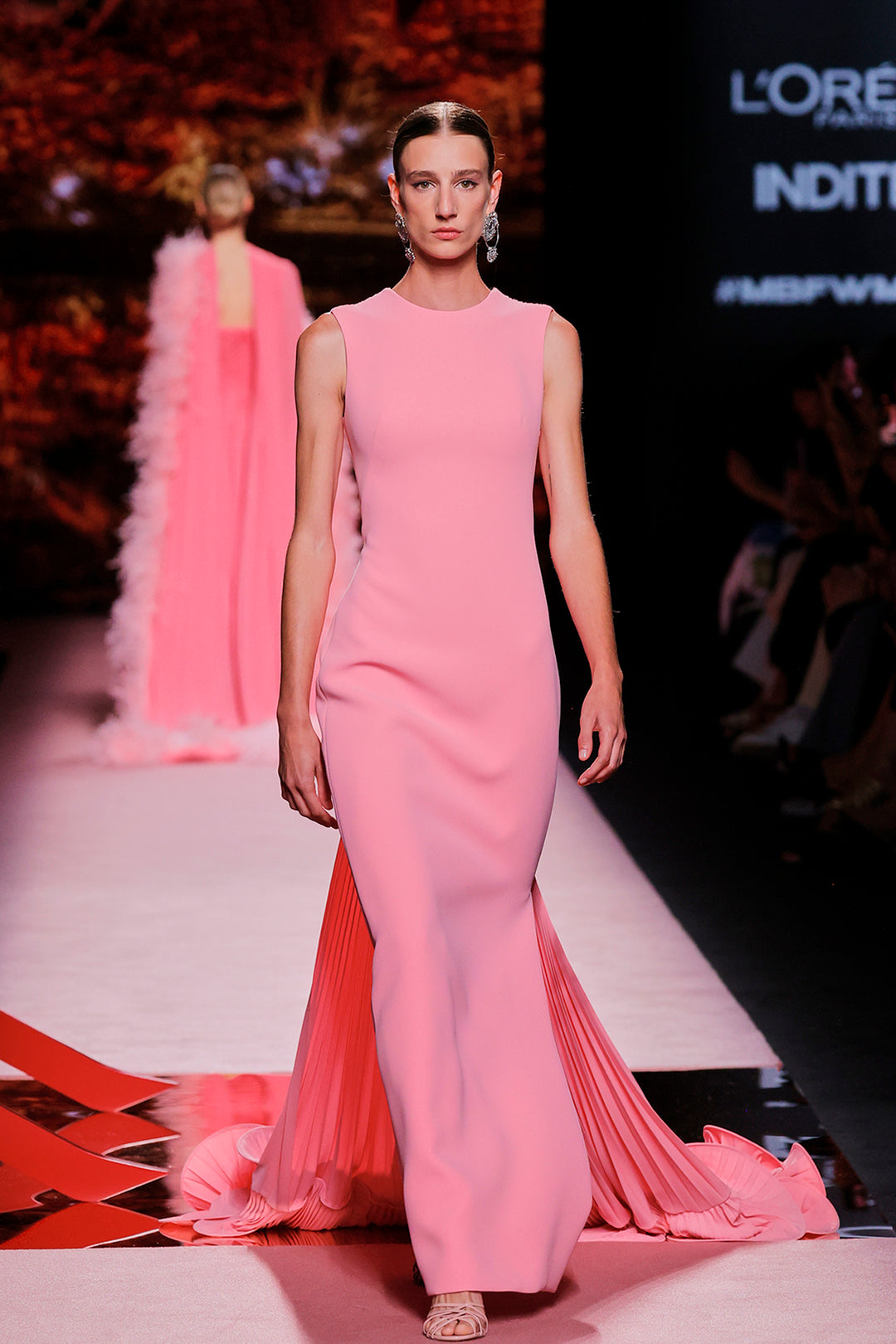 Closed-Neckline Satin Column Dress