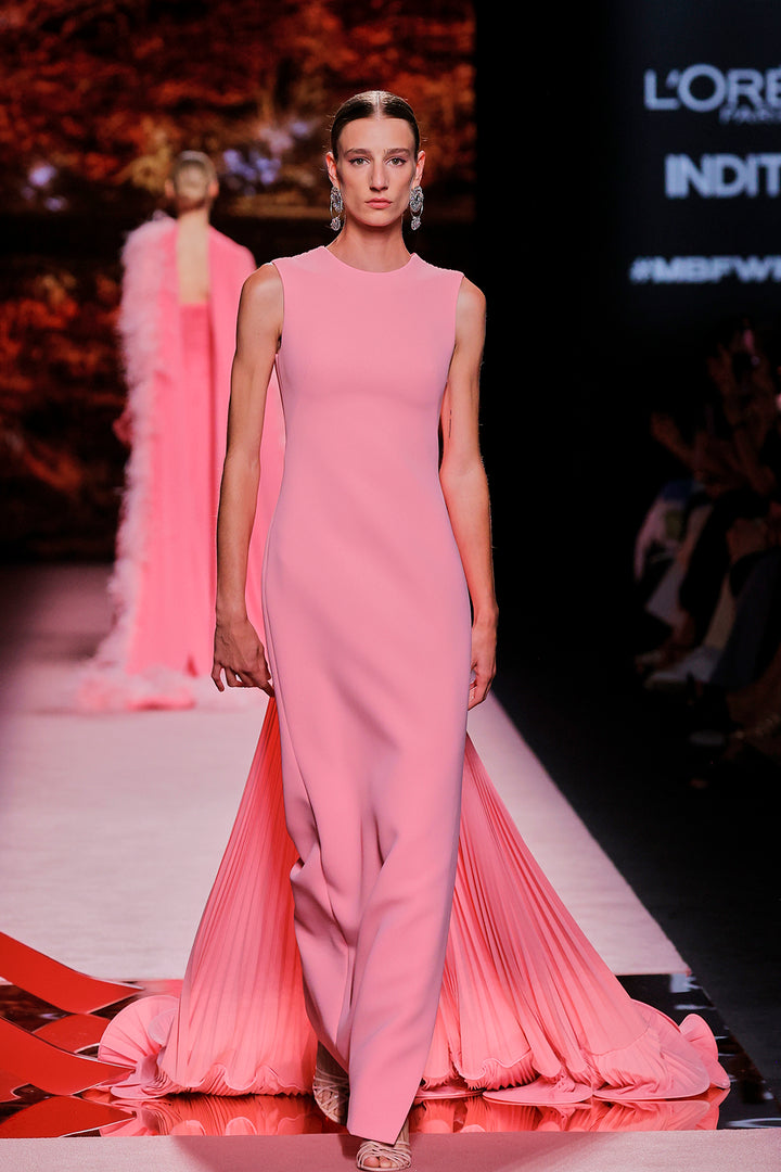 Closed-Neckline Satin Column Dress