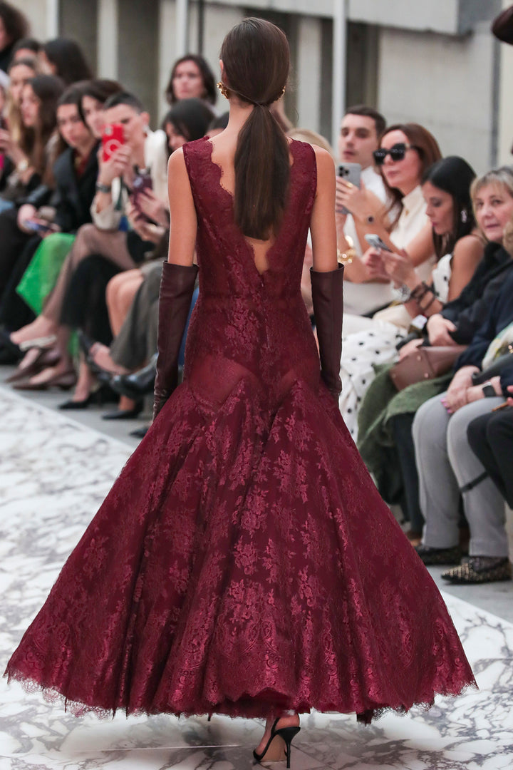 Scalloped Lace V-Neck A-Line Dress