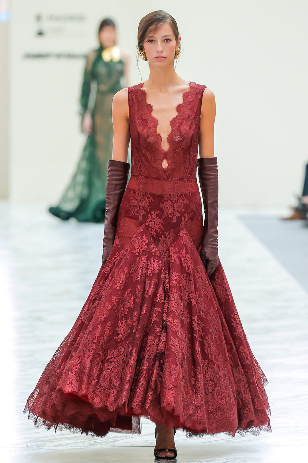 Scalloped Lace V-Neck A-Line Dress