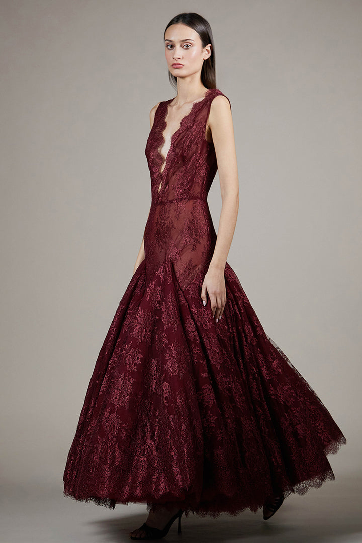 Scalloped Lace V-Neck A-Line Dress