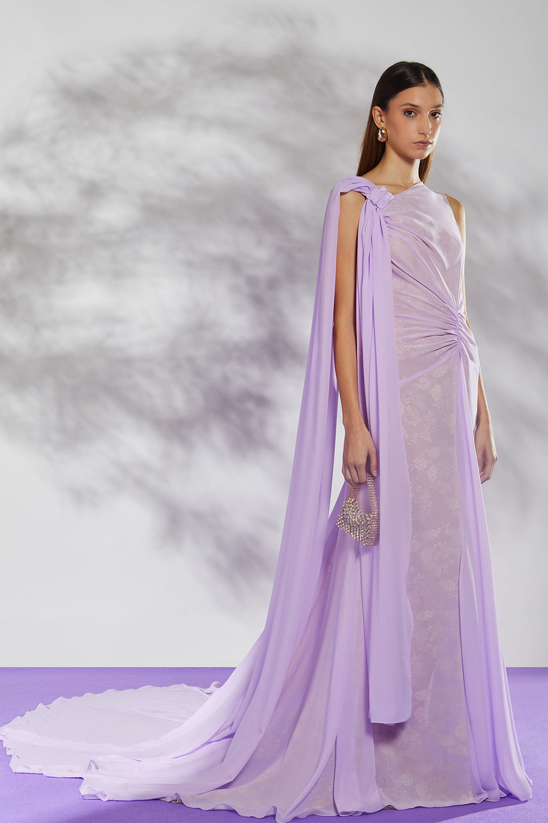 Asymmetrical Neckline Lace Dress Lilac / US 10 Asymmetrical Neckline Lace Dress Lilac / US 10