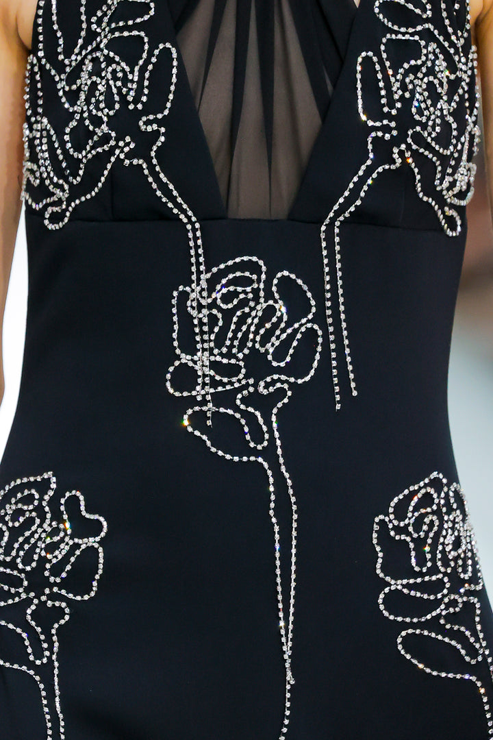 Sparkling Floral Halter Dress