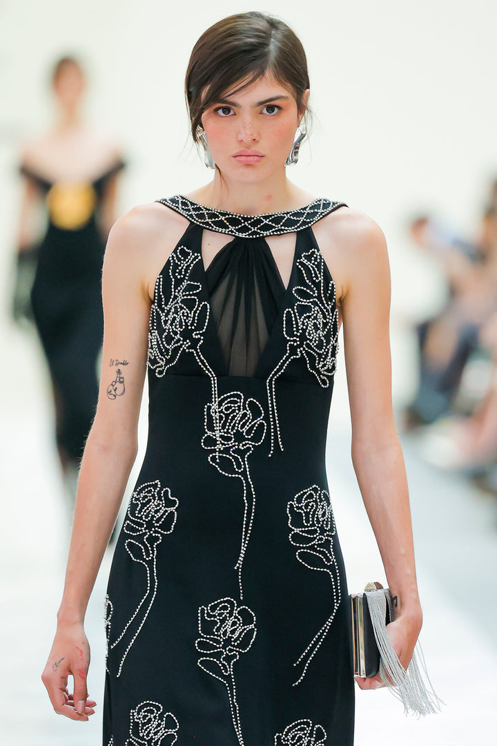 Sparkling Floral Halter Dress