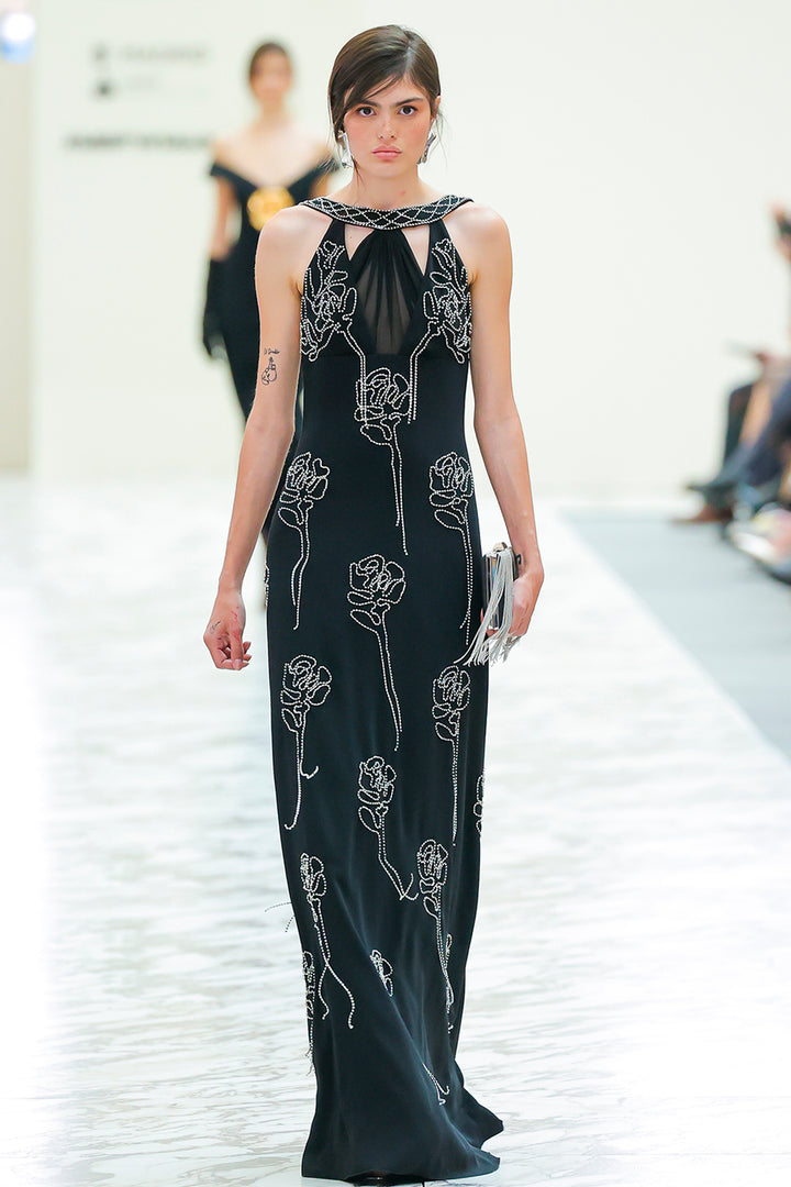 Sparkling Floral Halter Dress