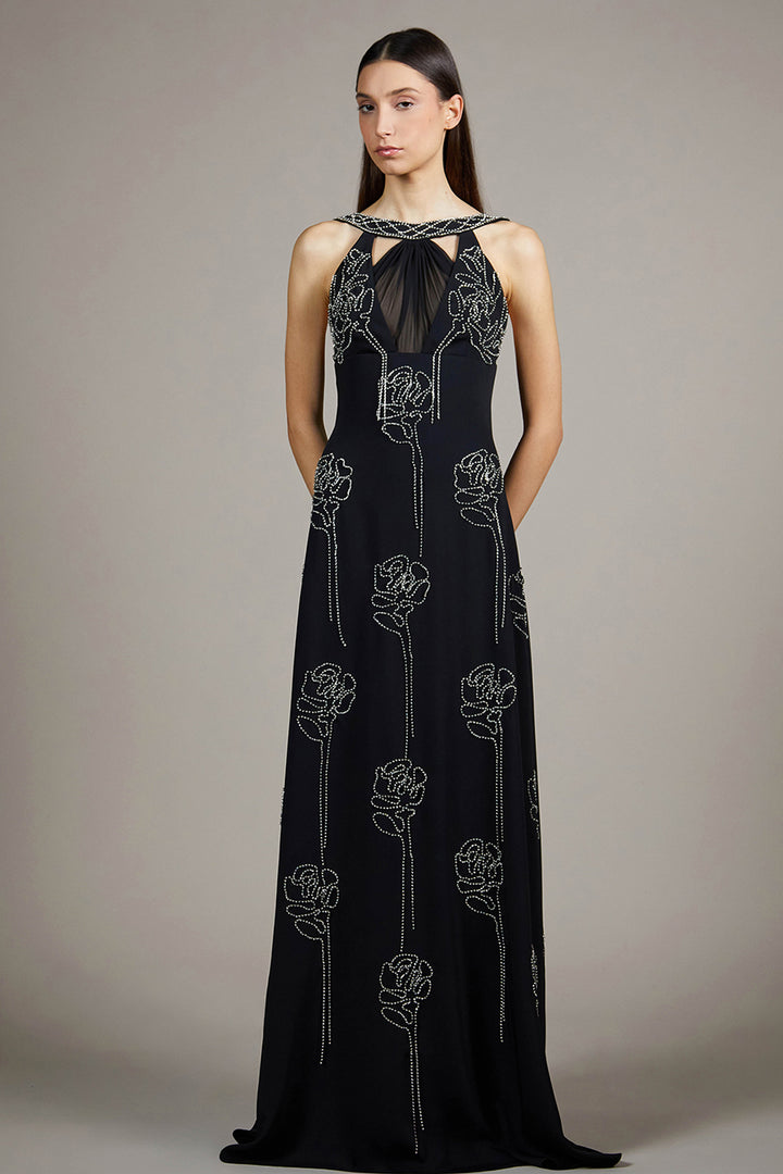 Sparkling Floral Halter Dress