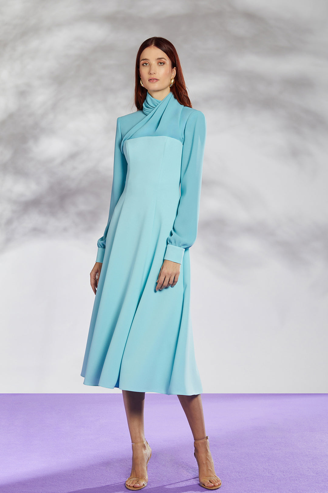 High Collar Midi Crepe Dress Light Blue / US 2 High Collar Midi Crepe Dress Light Blue / US 2