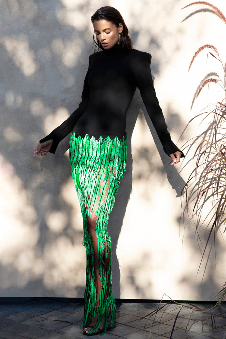Crepe Bodice with Feathered Skirt