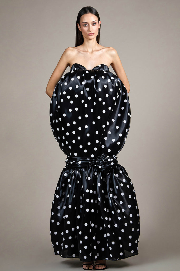 Polka Dot Strapless Mermaid Dress Black / US 2
