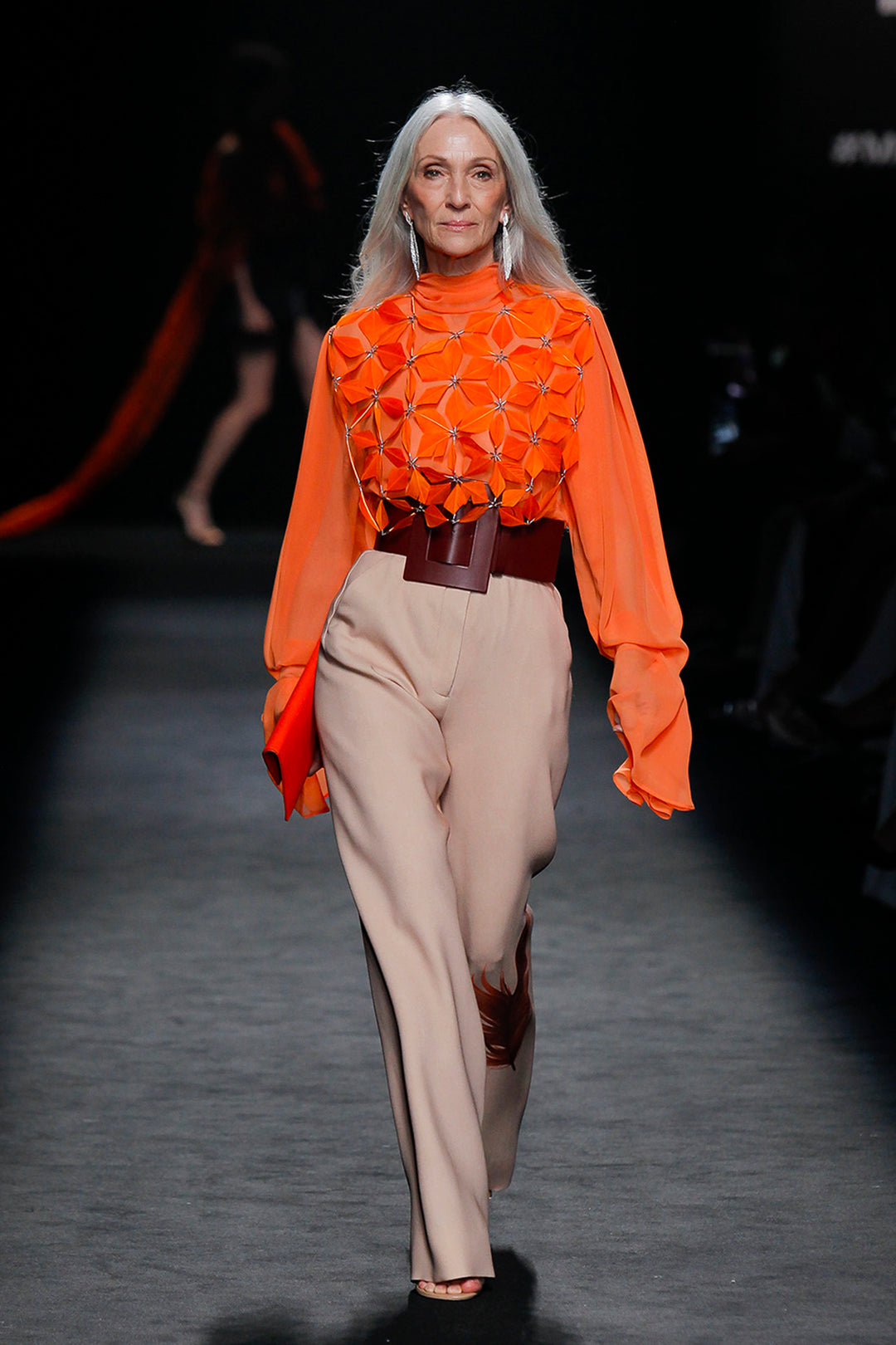 Feathered Long-Sleeved Blouse and Pants