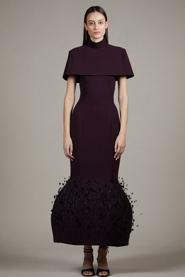 Strapless Fitted Dress with 3D Feather Embellishment