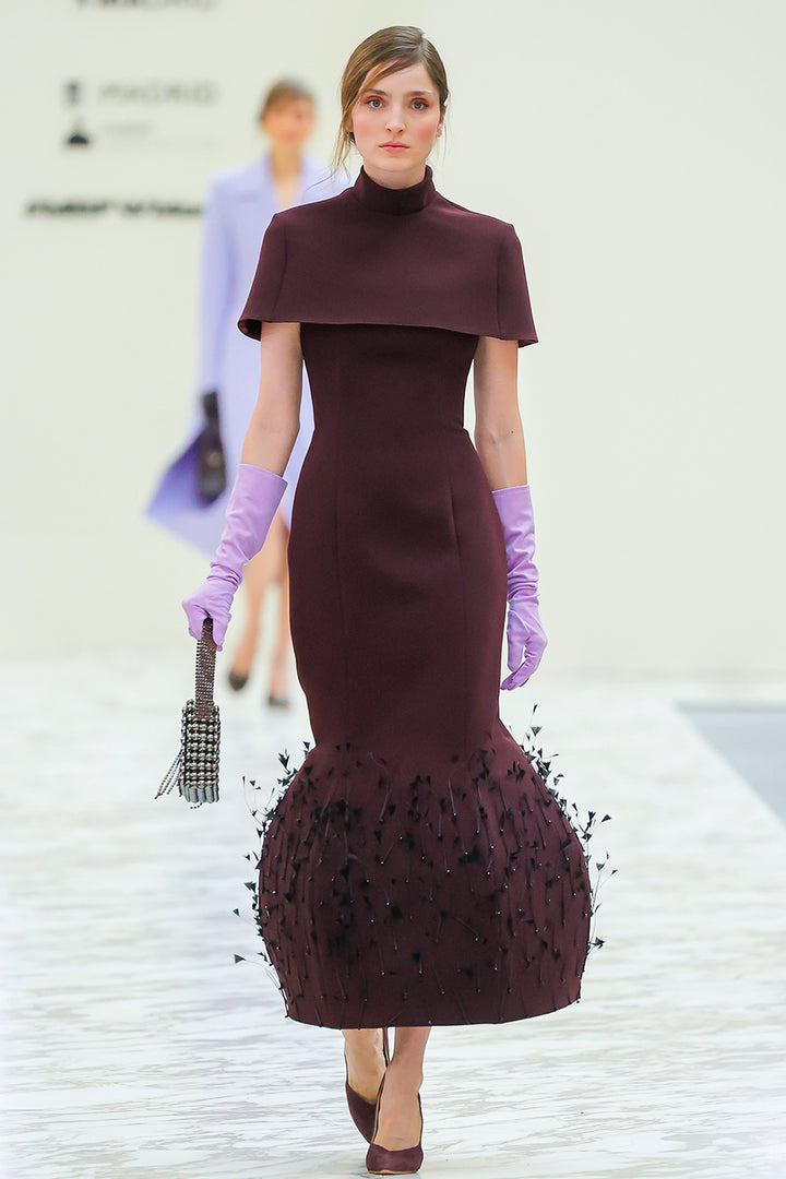 Strapless Fitted Dress with 3D Feather Embellishment