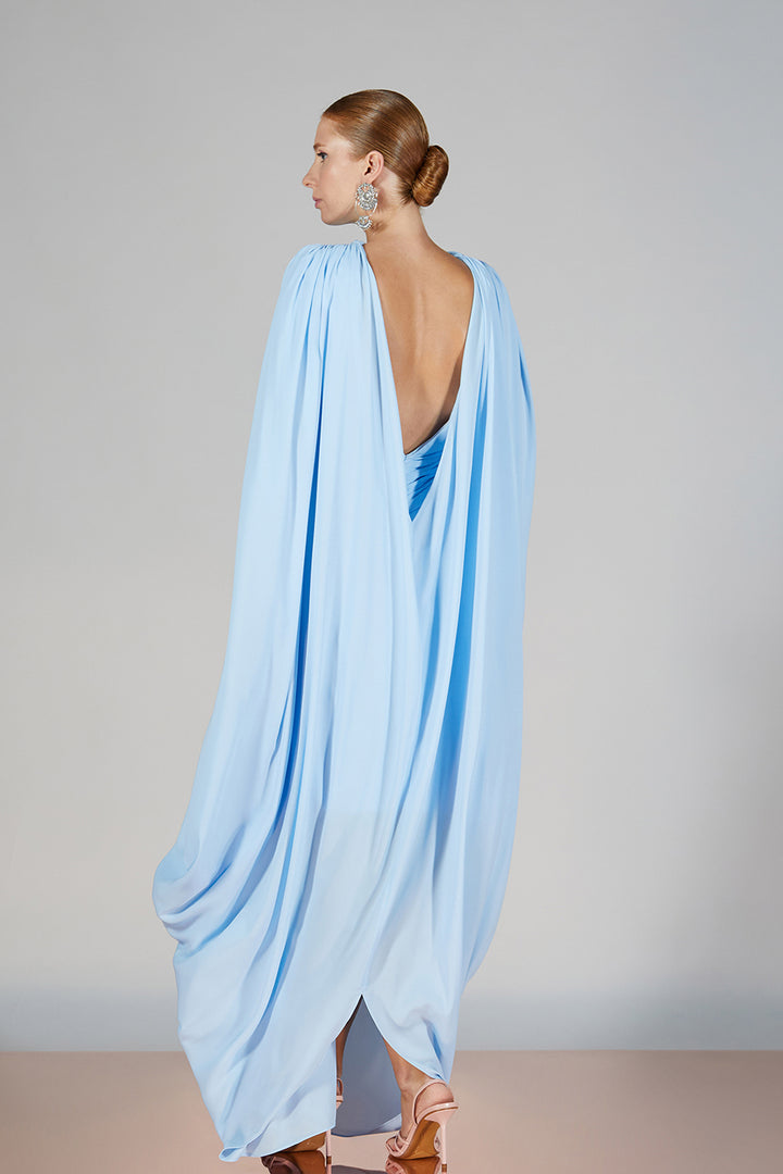 Cape-Neckline Crepe Column Dress