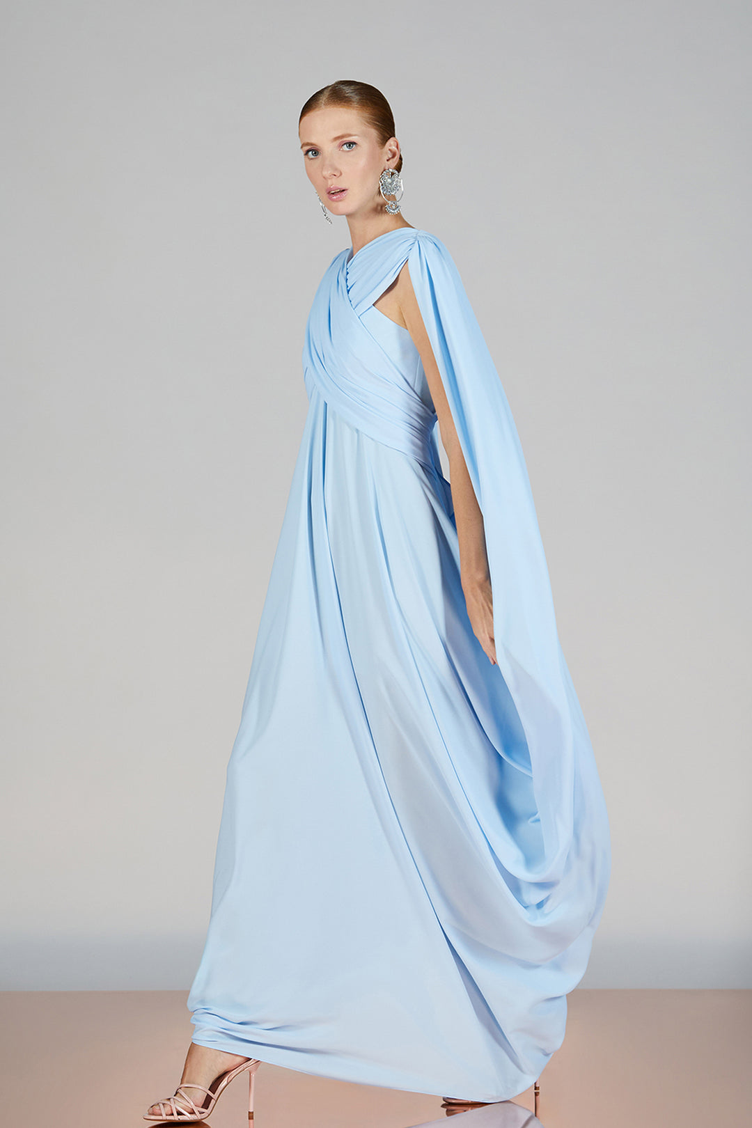 Cape-Neckline Crepe Column Dress