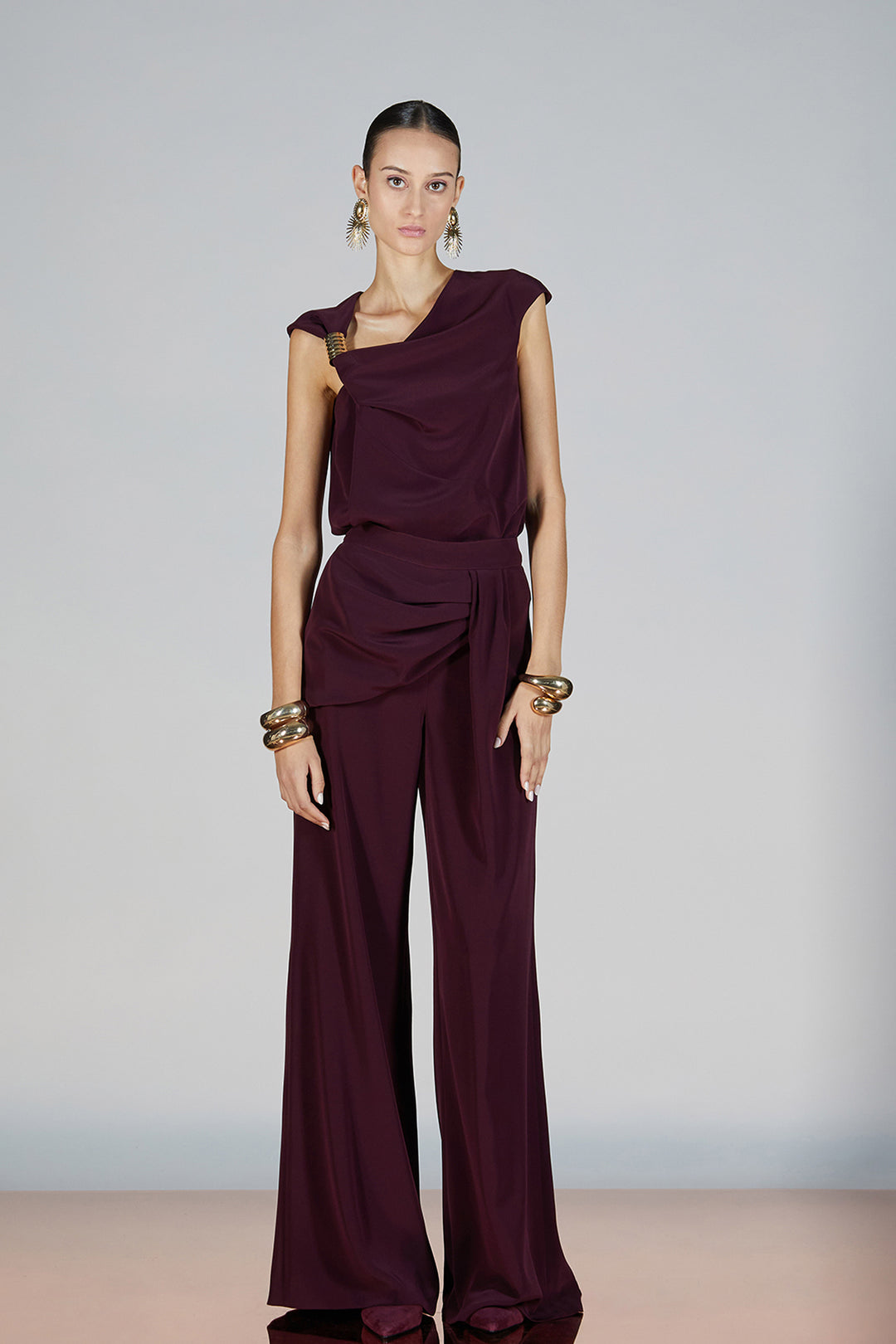 Open-Neckline Satin Ensemble