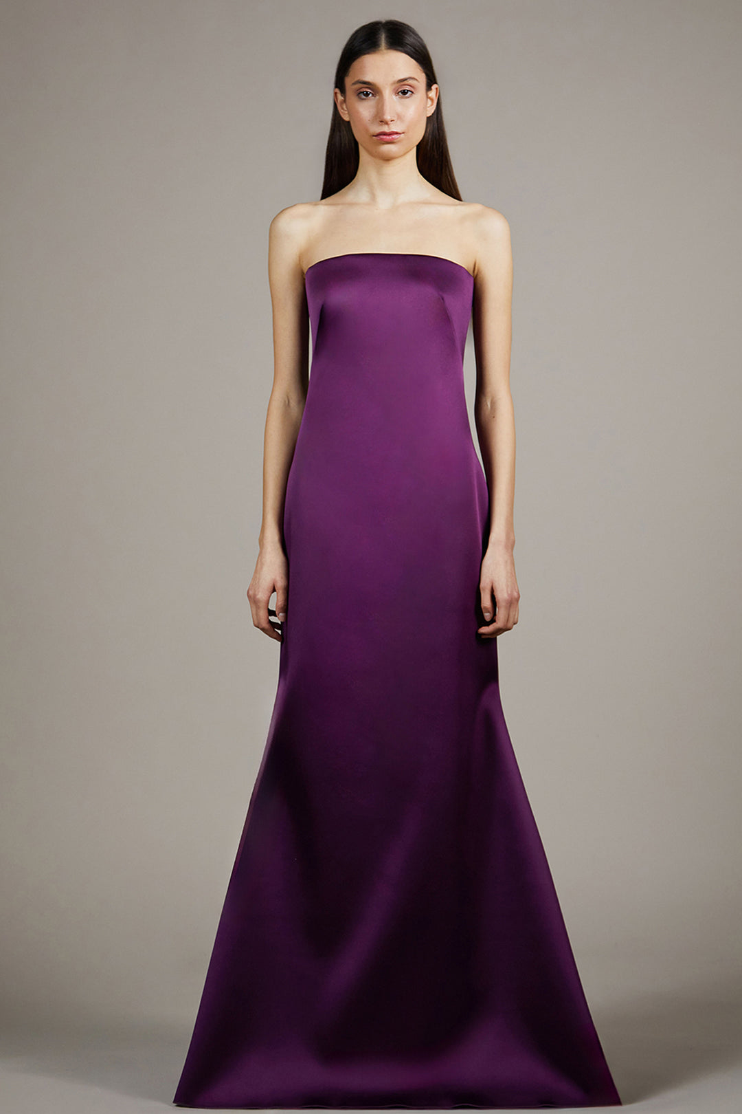 Crystal-Bordered Satin Trumpet Dress